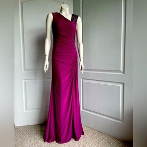 Adrianna Papell Purple Draped Jersey Gown- Size 4 NWT